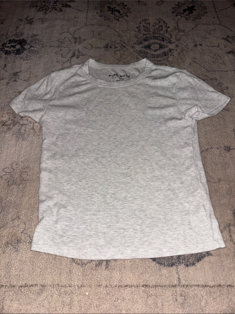 PINK ROSE Light Gray Ribbed Crew Tee